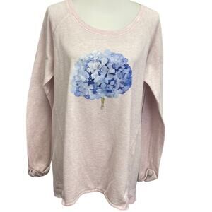 Hand Printed Upcycled Womens Large Hydrangea Floral Sleepwear Sweatshirt
